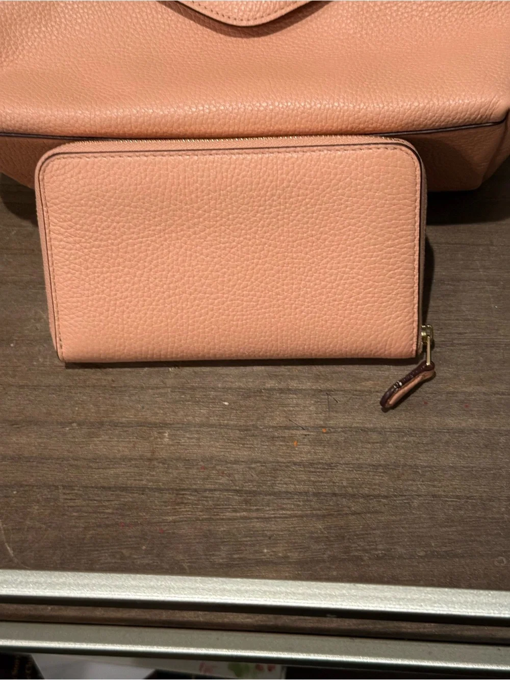 Coach Peach Pink Floral Pebbled Leather Shoulder Bag with Chain Strap